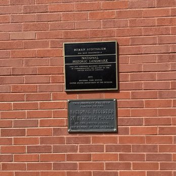 Ryman Auditorium - Historical marker on the building. - Music Venues Near Me - Nashville, Tennessee