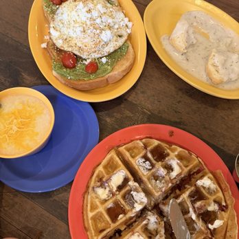 Wildflower Café - Avocado toast, bacon waffle, cheesy grits and biscuit and gravy. - Bakeries Near Me - Tulsa, Oklahoma