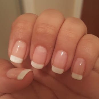 Strands Salon - Not so stright on the white tips! And they have a dirty like line in between the white and the pink. Nkt too happy! - Skin Care Near Me - San Mateo, California