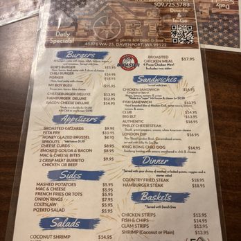 Fort Spokane Store & Restaurant - Lunch/ Dinner menu - Outdoor Gear Near Me - Davenport, Washington Fort Spokane Store & Restaurant - Lunch/ Dinner menu - Outdoor Gear Near Me - Davenport, Washington