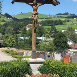 Hotel Café Adler, H. Leu & F. Leu - Statues near the Cemetary and church.