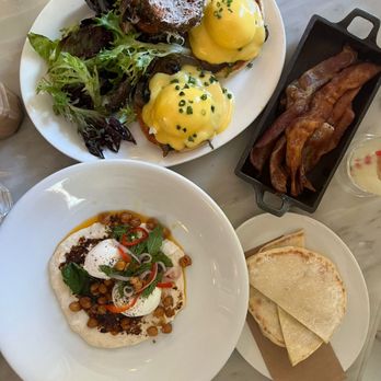 Homer St. Cafe and Bar - Turkish eggs and spinach & mushroom eggs benedict - Canadian (New) Near Me - Vancouver, British Columbia