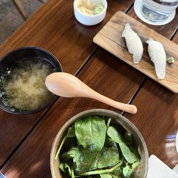 Himitsu - Alaskan Flounder, spinach salad and miso soup - Sushi Bars Near Me - La Jolla, California