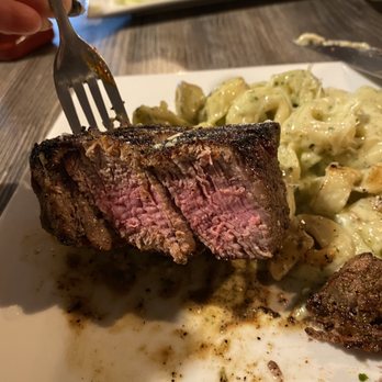 DeBlaze at 131 - Burnt filet on the outside. Medium-well inside. I asked for butterflied medium so it wouldn't be burnt. Took over an hour to get this. - Steakhouses Near Me - Carnegie, Pennsylvania