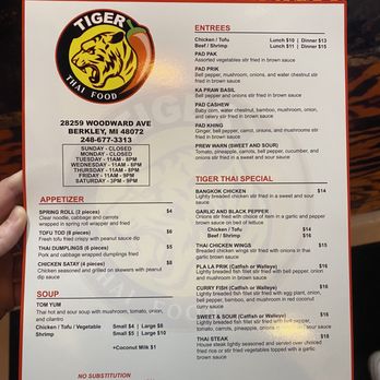 Tiger Thai - Menu - Thai Near Me - Berkley, Michigan Tiger Thai - Menu - Thai Near Me - Berkley, Michigan