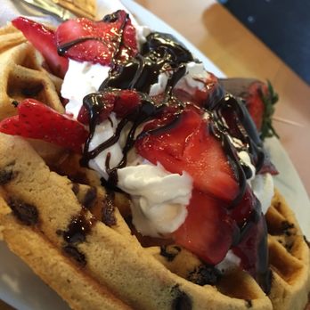 Cortado BC - Protein Waffle with chocolate Chips, Strawberries, whip and a mouth to devour. - Cafes Near Me - Phoenix, Arizona Cortado BC - Protein Waffle with chocolate Chips, Strawberries, whip and a mouth to devour. - Cafes Near Me - Phoenix, Arizona