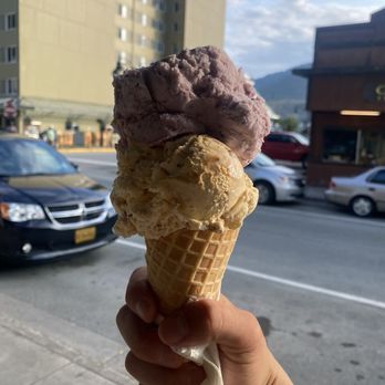 Alaskan Fudge Company - praline cream & huckleberry heaven on a waffle cone (MUST TRY!!!) - Candy Stores Near Me - Juneau, Alaska