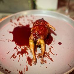 Chef Jonathan Barone - Crime scene Quail- stuffed with Figs, Currants, cured pork cheek and carmelized onion marmalade - Pinot noir and cocoa reduction