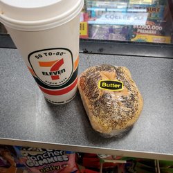 7-Eleven - Fresh coffee and butter roll.