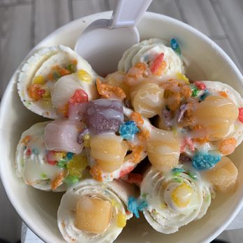 ICICLES - CEREAL KILLER FRUITY PEBBLES ($8.99) topped with condensed milk, mochi, fruity pebbles, and a toasted marshmallow - Ice Cream & Frozen Yogurt Near Me - San Mateo, California ICICLES - CEREAL KILLER FRUITY PEBBLES ($8.99) topped with condensed milk, mochi, fruity pebbles, and a toasted marshmallow - Ice Cream & Frozen Yogurt Near Me - San Mateo, California