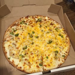 Jimmy's Pizza - Chicken, broccoli, and white sauce.