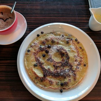 Café Rico - Mit Frischen Heidelbeeren & Boubon Vanillesosse (Pancake with Blueberries & Boubon Vanilla) + cup of Hot Chololate - Breakfast & Brunch Near Me - Cologne, NW Café Rico - Mit Frischen Heidelbeeren & Boubon Vanillesosse (Pancake with Blueberries & Boubon Vanilla) + cup of Hot Chololate - Breakfast & Brunch Near Me - Cologne, NW
