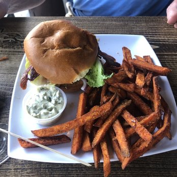 Blast & Brew - Burger with sweet potato fries! - Pizza Near Me - Paso Robles, California Blast & Brew - Burger with sweet potato fries! - Pizza Near Me - Paso Robles, California