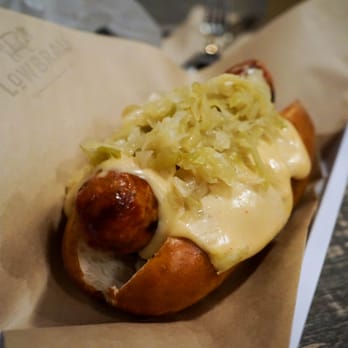 LowBrau - spicy sausage on a pretzel roll. - German Near Me - Sacramento, California LowBrau - spicy sausage on a pretzel roll. - German Near Me - Sacramento, California