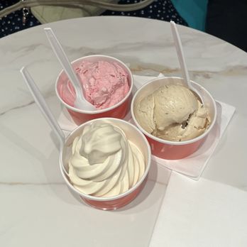 Malai - Rose with Cinnamon Roasted Almonds, Masala Chai, and Indian Tea Biscuit soft serve (clockwise starting from the top left) - Ice Cream & Frozen Yogurt Near Me - Philadelphia, Pennsylvania Malai - Rose with Cinnamon Roasted Almonds, Masala Chai, and Indian Tea Biscuit soft serve (clockwise starting from the top left) - Ice Cream & Frozen Yogurt Near Me - Philadelphia, Pennsylvania