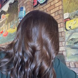 Freshly cut and colored hair (background is not in the salon)