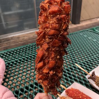 Seoul Hotdog - Number 2. Mozzarella and sausage. Added sweet potato crust! - Hot Dogs Near Me - Berkeley, California