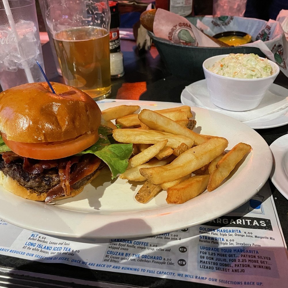 Winking Lizard - Blue Shroom Burger with fries and slaw. - Burgers Near Me - Akron, Ohio Winking Lizard - Blue Shroom Burger with fries and slaw. - Burgers Near Me - Akron, Ohio
