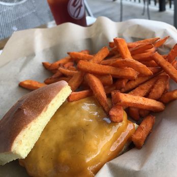 The Grotto - Kids meal cheddar burger with sweet potato fries! - American Near Me - Springfield, Missouri The Grotto - Kids meal cheddar burger with sweet potato fries! - American Near Me - Springfield, Missouri