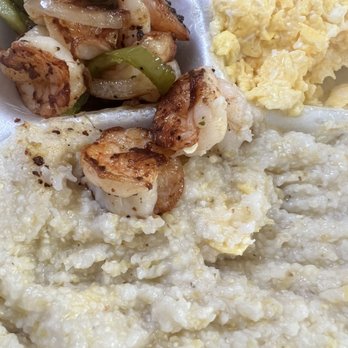 MLK Restaurant - Shrimp and grits. Comes with eggs and toast as well - Soul Food Near Me - Miami, Florida
