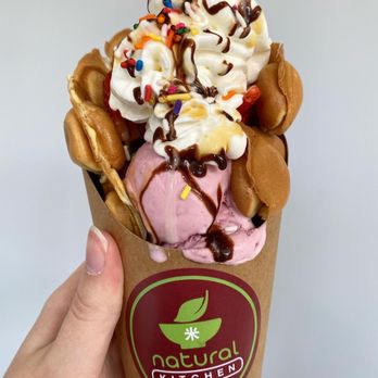 Natural Kitchen - Strawberry ice cream in a bubble cone - Ice Cream & Frozen Yogurt Near Me - Milford, Connecticut Natural Kitchen - Strawberry ice cream in a bubble cone - Ice Cream & Frozen Yogurt Near Me - Milford, Connecticut
