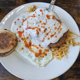 Country fried steak meal. Plus cholula :-) Country fried steak meal. Plus cholula :-)