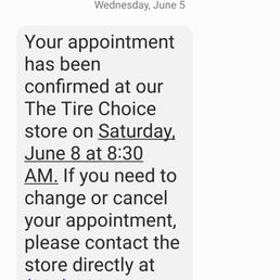 This is the text confirmation for the appointment; thats ok Firestone will get my business