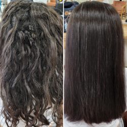 Before and after Royal Look smoothing treatment. Same day result. No harsh chemicals and No formaldehyde.
