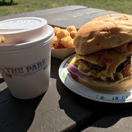 Park burger, tots, and latte. Park burger, tots, and latte.