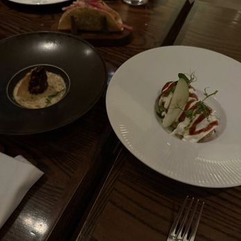 Indian Accent - Appetizers - 1) potato sphere chaat 2) kashmiri morel mushroom 3) phulka pulled jackfruit - Indian Near Me - New York, New York Indian Accent - Appetizers - 1) potato sphere chaat 2) kashmiri morel mushroom 3) phulka pulled jackfruit - Indian Near Me - New York, New York