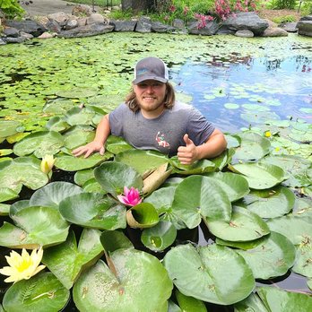 Zak's Pond and Property Service - a man standing in a pond with lily pads - Landscaping Near Me Zak's Pond and Property Service - a man standing in a pond with lily pads - Landscaping Near Me