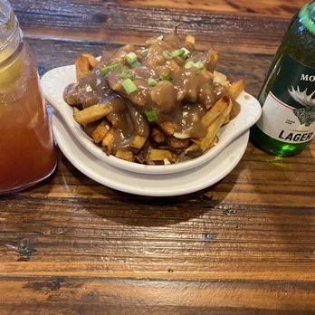 Maple Leaf Diner - Classic poutine half portion, Cesar Bloody Mary and Moosehead Lager - American Near Me - Dallas, Texas Maple Leaf Diner - Classic poutine half portion, Cesar Bloody Mary and Moosehead Lager - American Near Me - Dallas, Texas