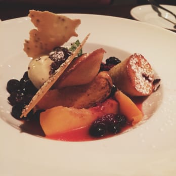 Lupo - Browned peaches and berries with cheesecake gelato - Italian Near Me - Vancouver, British Columbia Lupo - Browned peaches and berries with cheesecake gelato - Italian Near Me - Vancouver, British Columbia