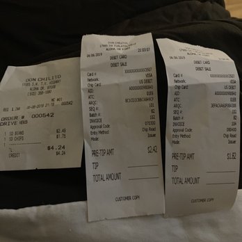 Don Chilitos Mexican Grill - Confused how beans/chips becomes two separate receipts. - Mexican Near Me - Aloha, Oregon Don Chilitos Mexican Grill - Confused how beans/chips becomes two separate receipts. - Mexican Near Me - Aloha, Oregon