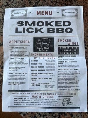 Menu photo 1 Smoked Lick BBQ Hilliard, OH Menu photo 1 Smoked Lick BBQ Hilliard, OH