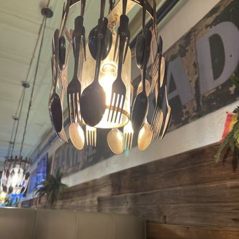 Bareburger - Fork and spoon chandelier - Burgers Near Me - Columbus, Ohio Bareburger - Fork and spoon chandelier - Burgers Near Me - Columbus, Ohio