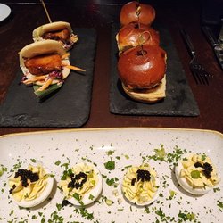 Drake's Bar - Pork belly bao bun, wagyu sliders, deviled eggs & caviar