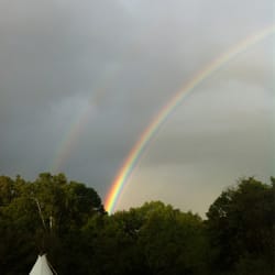 Shundahai Campground - Double rainbow over teepee at Sundahai.