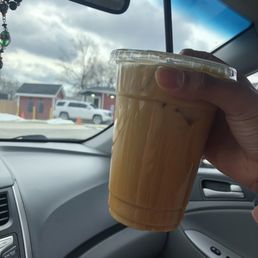 Iced Vanilla Caramel Latte with Almond Milk!!