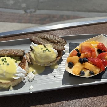 The Naughty Fox - Sausage Eggs Benedict - New American Near Me - Avalon, California The Naughty Fox - Sausage Eggs Benedict - New American Near Me - Avalon, California