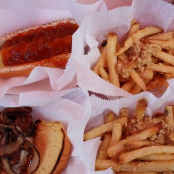 Dogma Grill - Biscayne burger and Ny the hot dog with garlic fries - Hot Dogs Near Me - Miami, Florida