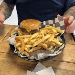 Cheeseburger with fries and a 1/2 cut sweet tea