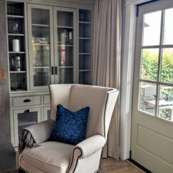 Carlo Home Decor - Custom made linen euro pleated drapes and custom made wing chair with a performance oatmeal linen fabric