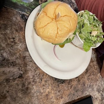 Horseshoe Bay Inn - Fish burger and mini Cesar salad. The fish was fresh and flakey-moist & delicious. - Hotels Near Me - Chemainus, British Columbia Horseshoe Bay Inn - Fish burger and mini Cesar salad. The fish was fresh and flakey-moist & delicious. - Hotels Near Me - Chemainus, British Columbia