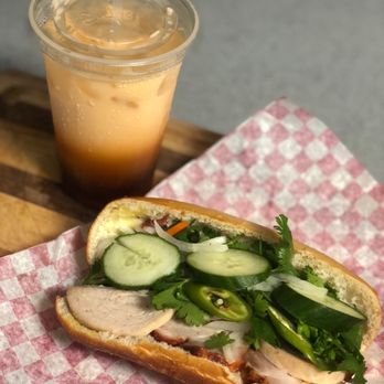 Binh Minh Vietnamese Restaurant - House special Banh Mi Dac Biet and Thai iced tea - Vietnamese Near Me - Greensboro, North Carolina