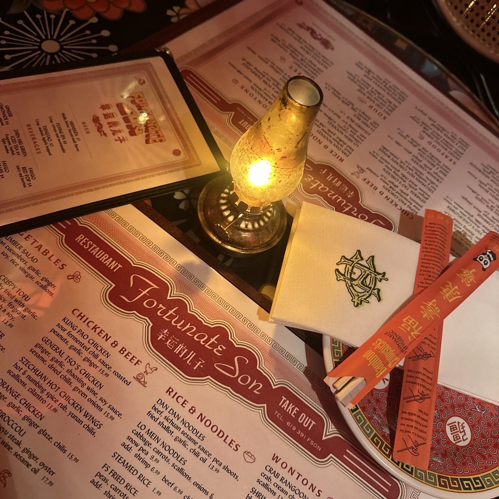 Fortunate Son - Menu and table setting - Chinese Near Me - San Diego, California Fortunate Son - Menu and table setting - Chinese Near Me - San Diego, California