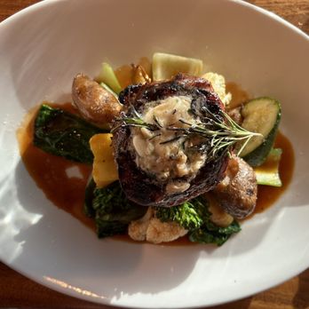 Kula Lodge & Restaurant - Haleakala Filet Mignon, root veggies, Demi glacé - Breakfast & Brunch Near Me - Kula, Hawaii Kula Lodge & Restaurant - Haleakala Filet Mignon, root veggies, Demi glacé - Breakfast & Brunch Near Me - Kula, Hawaii
