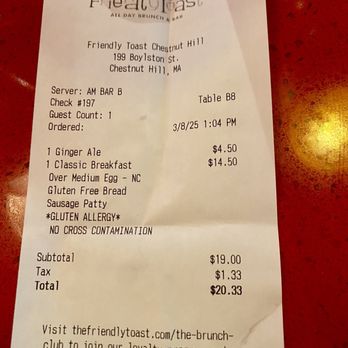 The Friendly Toast - $4.50 for a glass of ginger ale?! Disappointing! - Breakfast & Brunch Near Me - Chestnut Hill, Massachusetts