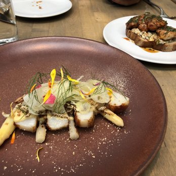 L'Abattoir - Seared scallops and pan fried sweet bread - French Near Me - Vancouver, British Columbia