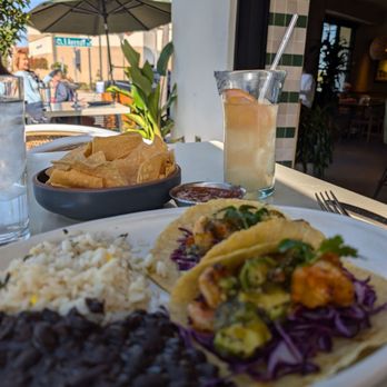 Blanco Cocina + Cantina - This was shrimp tacos on corn tortilla w black beans and a Paloma. - Tacos Near Me - Coronado, California Blanco Cocina + Cantina - This was shrimp tacos on corn tortilla w black beans and a Paloma. - Tacos Near Me - Coronado, California